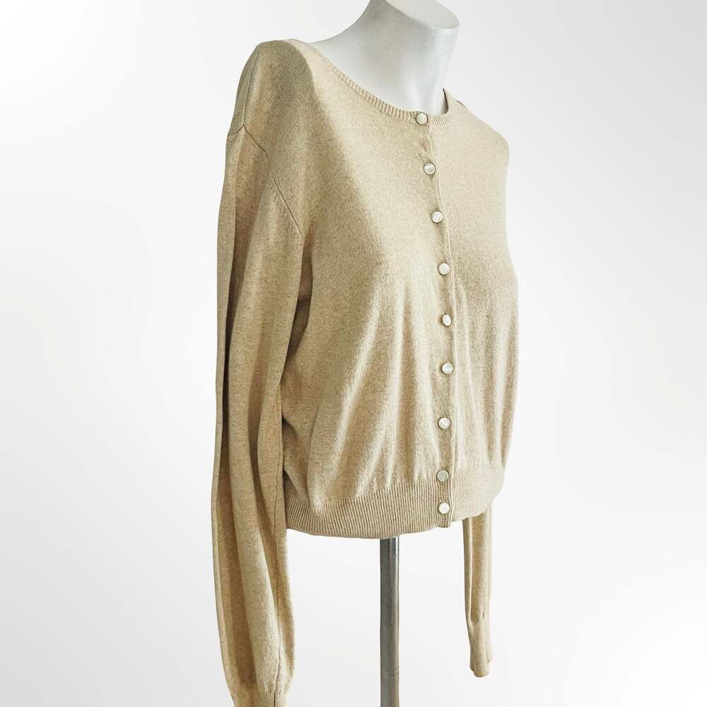 Banana Republic Beige Blend Button Front Crew Neck Cardigan Size L - Picture 3 of 8